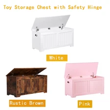 Storage Toy Chest Wooden Storage Bench w/ Safety Hinge for Bedroom 2 Colors