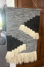 LARGE WOVEN WALL TAPESTRY BOHO BLUE/CREAM WALL HANGING