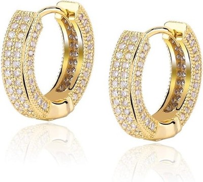 Pendientes Aretes Con Simulado De Diamantes Chapados En Oro 14k Para Hombre