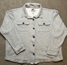 Lands' End Serious Sweats Button Front Shacket Women's XL Gray Terry Cloth Shirt