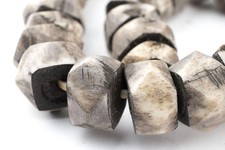 Grey Bone Beads Faceted 24mm Kenya African Large Hole 26 Inch Strand Handmade