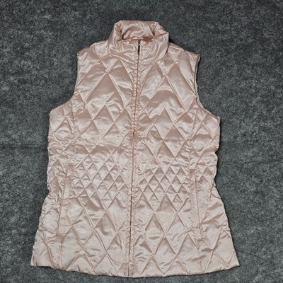 Land s End Down Vest Women's S 6-8 Peach Puffer Satin Quilted
