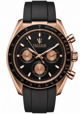 Velour Torvex Chronograph Rose Gold Steel Case Black Dial Luxury Style 