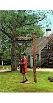 Titcombs Book Shop E Sandwich Cape Cod MA ~1950s Postcard Statue & Tree