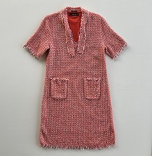 Marc Cain Tweed Weave Shift Dress Coral Fringe Wool Blend Women’s Size N3 US 6