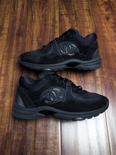Chanel Trainer CC Trainer Black Nylon Suede Sneakers - Size 39C 6US - SHIPS ASAP