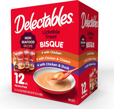 Delectables Bisque Non-Seafood Lickable Wet Cat Treats, Variety Pack, 12 Count (