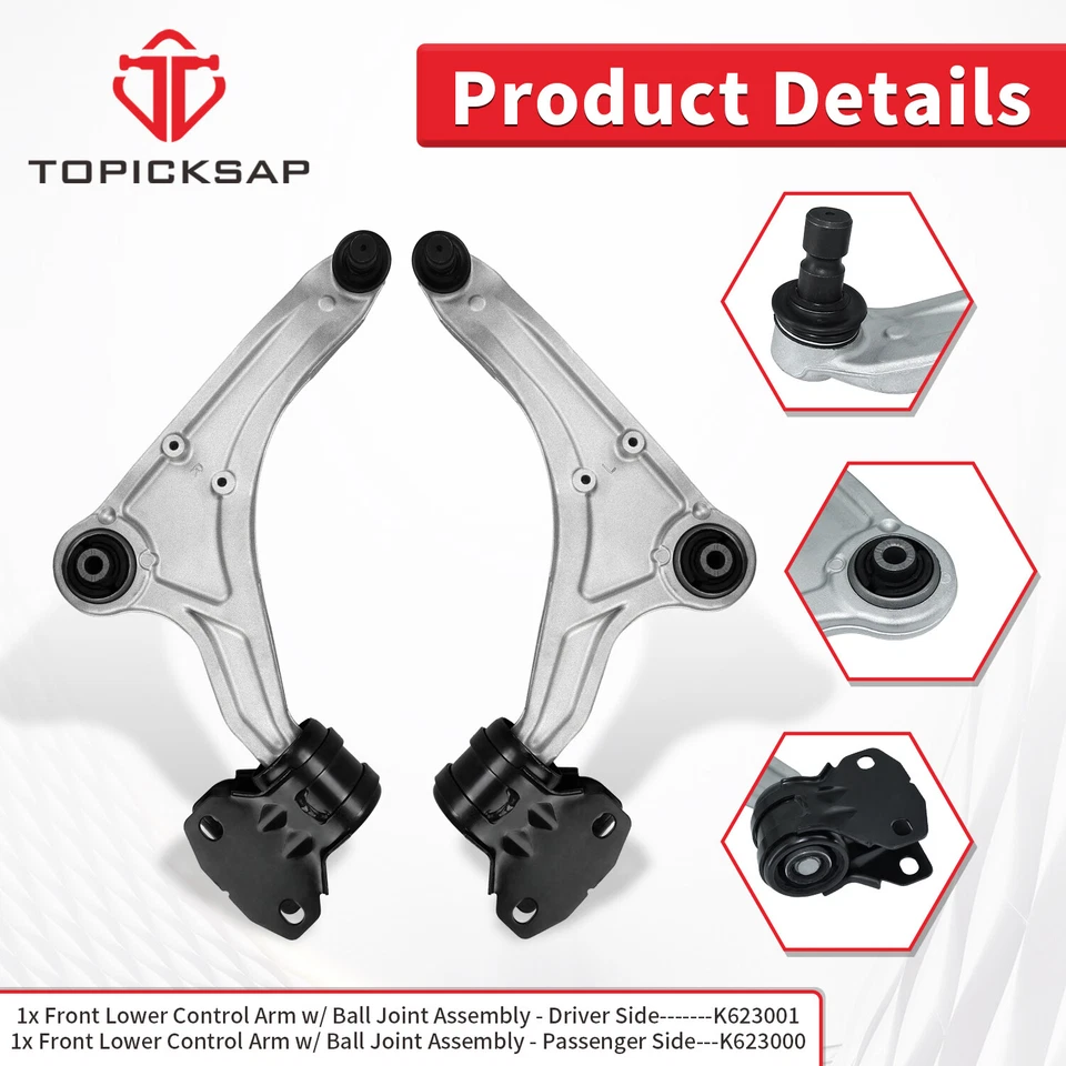 Juego de 2 brazos de control inferiores delanteros y rótula para Ford Fusion 2013-2020 MKZ Foto 4 de 4