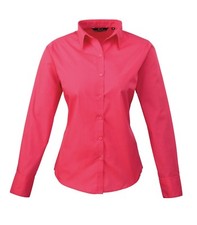 Premier Women's Poplin Long Sleeve Blouse Formal Business Work Shirt Staff Wear