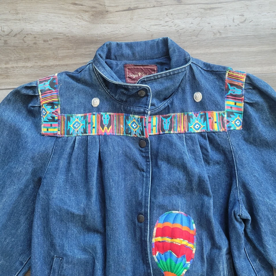 Chaqueta vaquera vintage Sergio Valente para mujer adornada globo fiesta suroeste  Foto 2 de 4