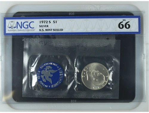 1972 S SILVER U.S. MINT SEALED $1 NGC MS66