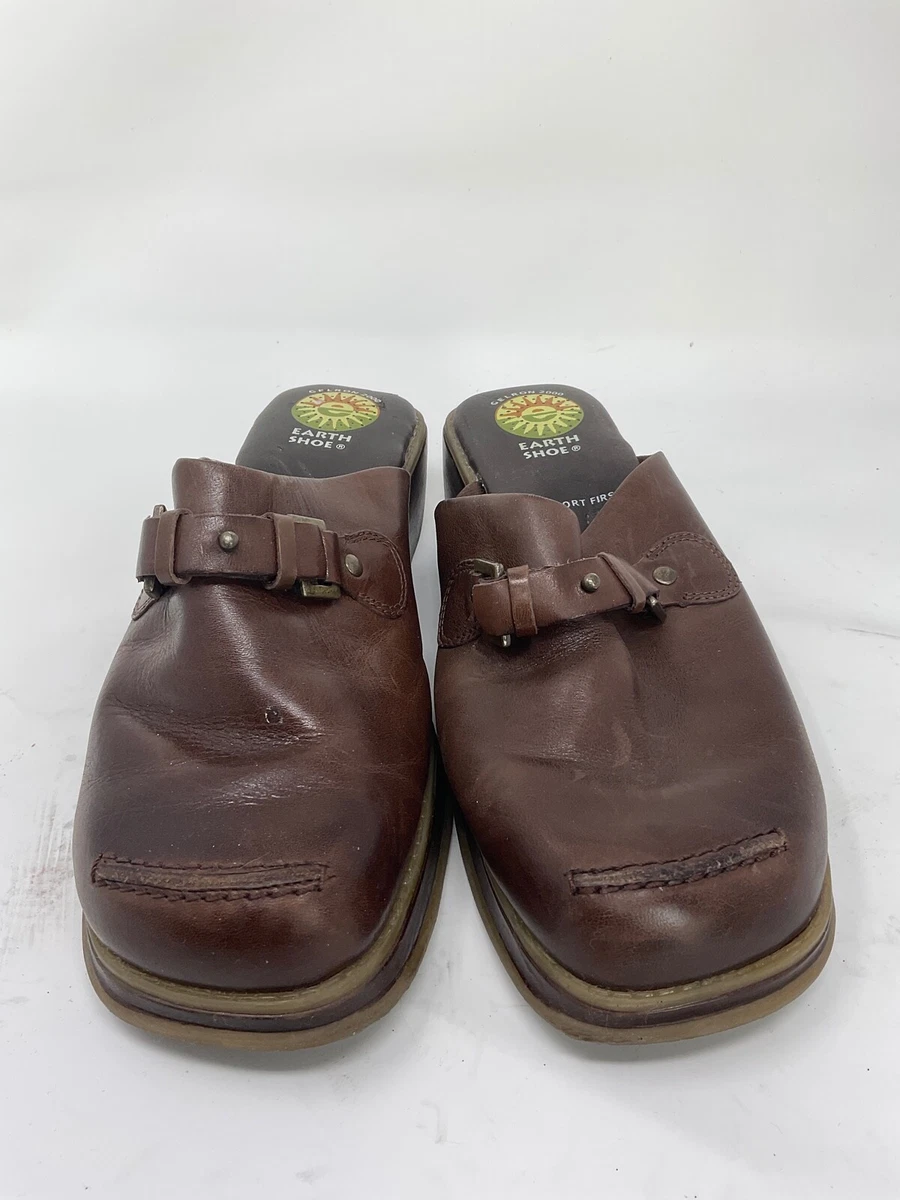 Earth Shoe Gelron 2000 Women s Slip On Leather Brown Clogs 2 inch Size 8