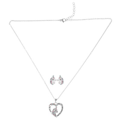  1 Set Einhorn-förmige Ohrringe, Kette, Halskette, Anhänger, Halskette,