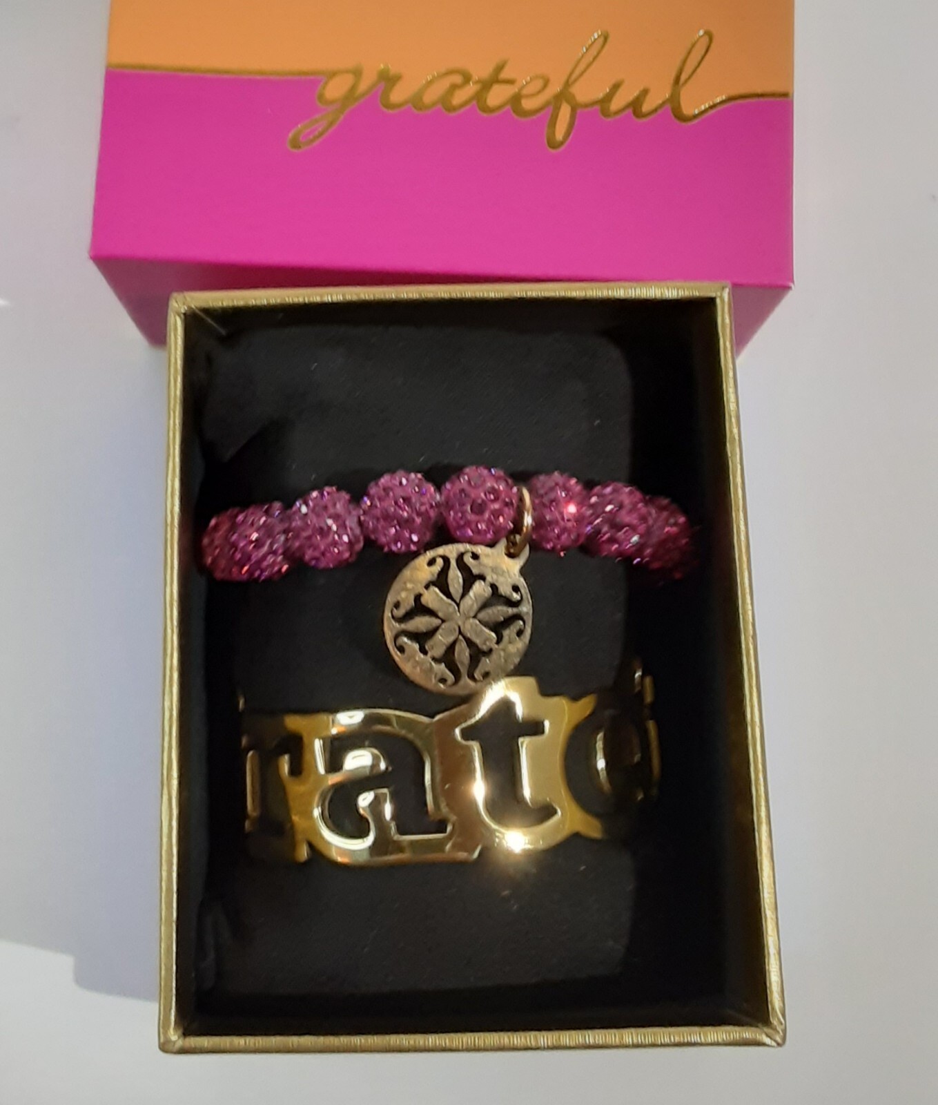 Rustic Cuff signed word "Grateful" Bracelet Gold … - image 2