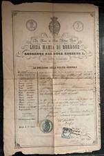 1858 Passaporto Ducato di Parma con timbro passaporto sardo 3 lire