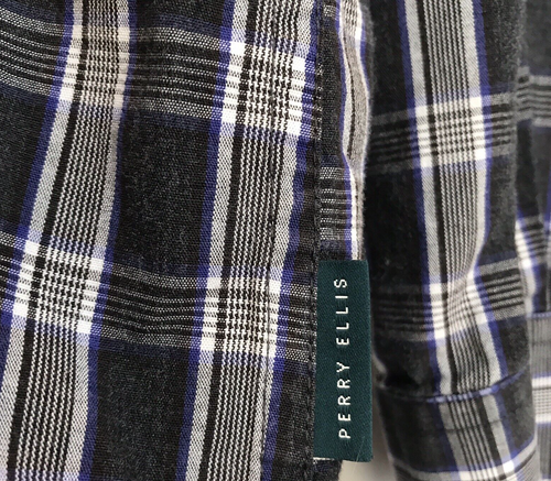 Perry Ellis Mens Shirt Large Gray Checkered Long Sleeve Button Down Slim Fit - Picture 5 of 7