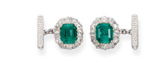 Amazing Beautiful Green Emerald  White Cubic Zirconia Men's Elegant Cufflinks