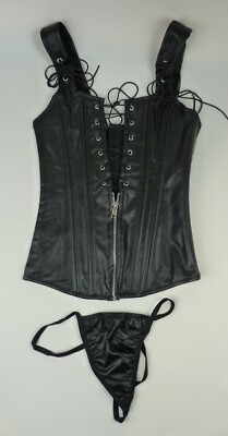 Leder Corsage Korsett mit String schwarz Gr. S (34)