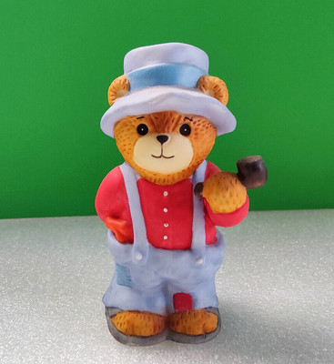 Lucy & Me TEDDY BEAR IN SUSPENDERS WITH PIPE HAT Ceramic Enesco Figurine