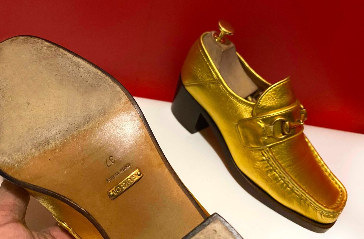 靴 Gucci Gold-Bid Leather Loafers 6 1/2B Gucci Gold-Bid Leather Loafers 6 1/2B