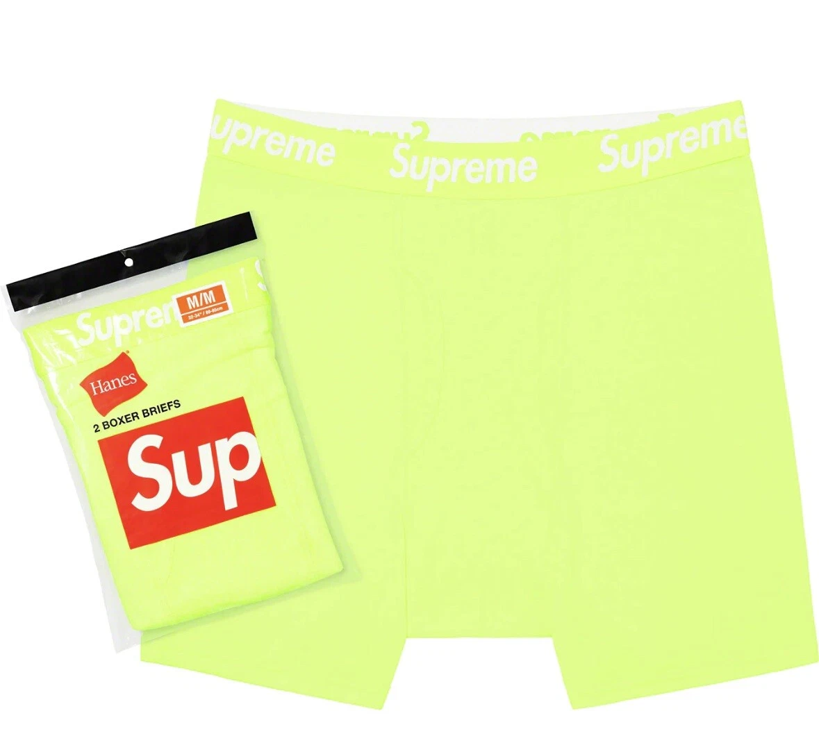 Supreme Hanes Fluorescent Neon Yellow Boxer Briefs XL Underwear