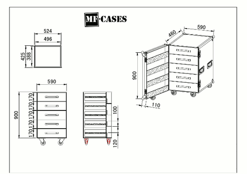 Transportcase 5 Schubladen Messe Flightcase Rollen Rack Messe BBQ Handwerk Tool - Bild 5 von 5