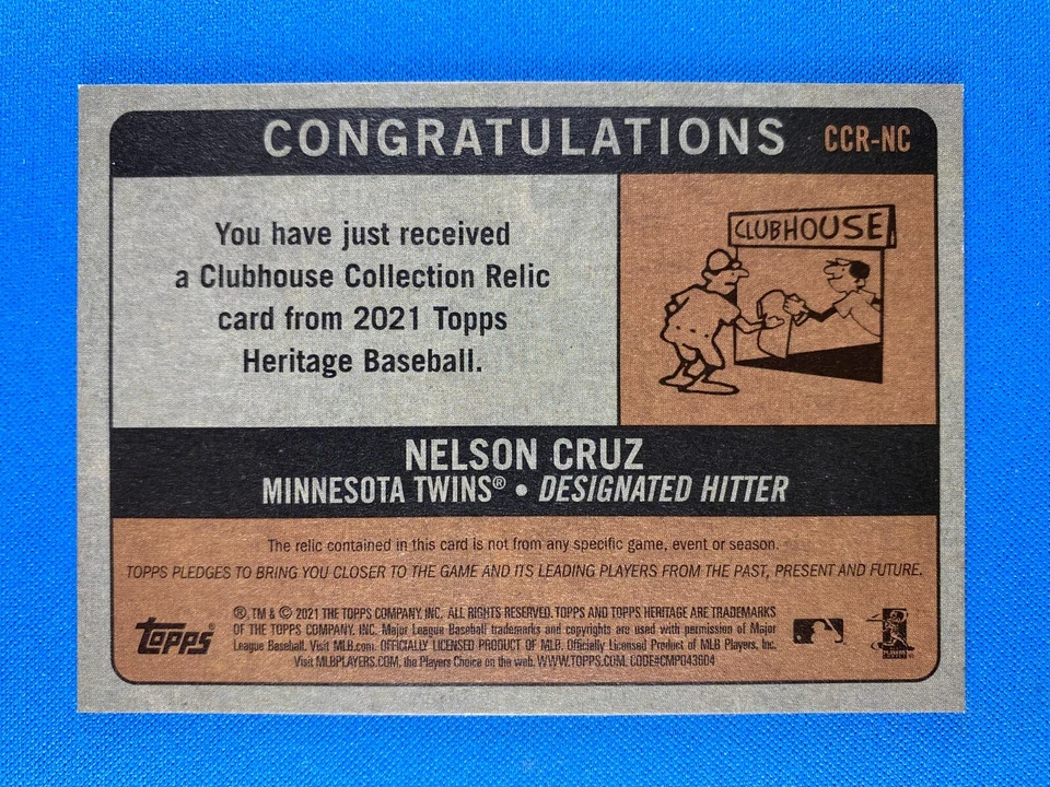 2021 Topps Heritage Baseball Nelson Cruz #CCR-NC Patch Minnesota Twins MLB - Image 2 of 2