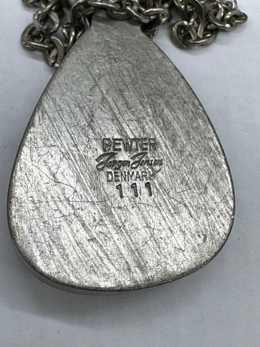 VINTAGE PEWTER DENMARK SIGNED JORGEN JENSEN TIGER'S EYE PENDANT