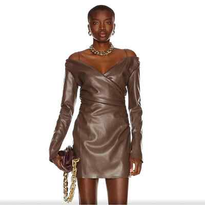 nanushka brown dress Nanushka Brown Marghe Long Sleeve Maxi Dress