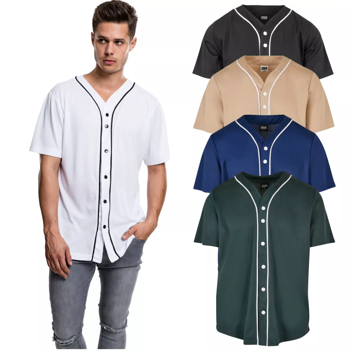 Urban Classics Baseball Maille Jersey Chemise Homme avec Boutons
