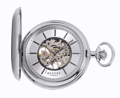 Mechanische Regent P-769 Edelstahl Skelett-Taschenuhr + Kette UVP* 168,00 EUR