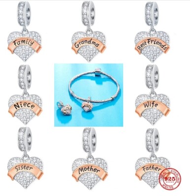 Charms Anhänger Bead Herz Zirkonia Weiß 925 Sterling Silber