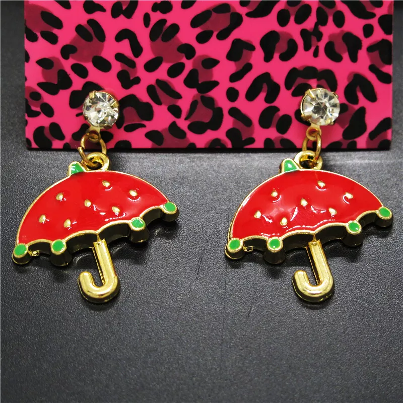 New Red Enamel Cute Umbrella Crystal Fashion Lady Women Stand