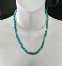Handcrafted Turquoise Necklace Beaded & Stamped Silver Beads Adjustable 18-21.5"