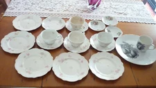 MIXED LOT-SEMI PORCEL. GRINDLEY 14 PIECE T-SET,3 PANSY DEMI PLATES,TENNIS SET  
