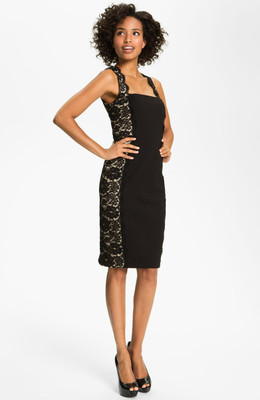 aidan mattox LACE PANEL BLACK/NUDE SHEATH DRESS sz 4 | eBay