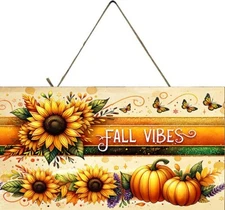 Fall Vibes Sunflower Pumpkins  Printed Handmade Sign