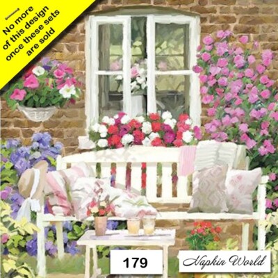 (179) TWO Individual Paper Luncheon Decoupage Napkin - GARDEN BENCH