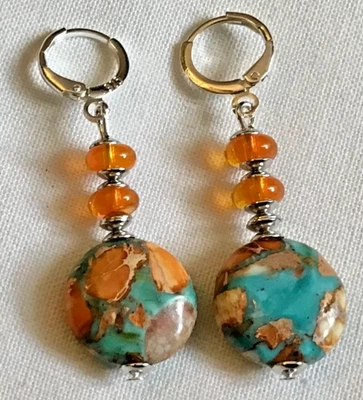 🌟Création - Boucles Perles turquoise (gemme) ⭐ - Photo 1/2