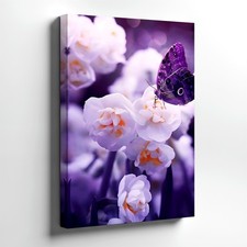 Wall Art Purple Butterfly White Flowers Floral Home Living Bedroom Office Decor