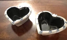 2002 2003 Rowe Pottery Works 2 Heart Shaped Bowl Dishes  With Handle Stoneware