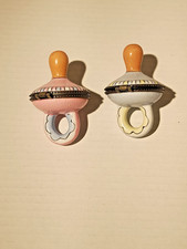 Hand Painted Porcelain Baby Pacifier Hinged Trinket Box Blue and Pink