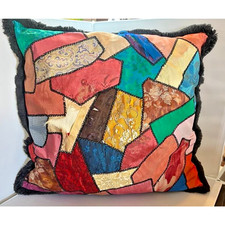 Old Patchwork Crazy Quilt Fabric Throw Pillow Handmade Victorian Style