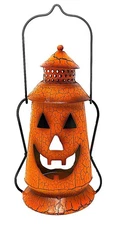 Halloween Metal Lantern Rustic Indoor Outdoor Decoration Jack-O-Lantern 10"