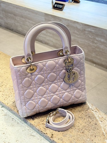 Christian Dior Lady Dior Medium Pearl Pink Cannage Lambskin Gold HW Crossbody