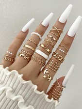 30pcs Gold Geometric Wave Ring Set For Women One Size