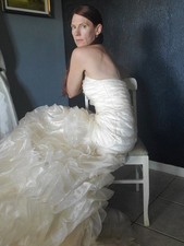 Champagne Wedding Dress Gown Corset Tulip Mermaid Trumpet Ruffles Tulle OOAK