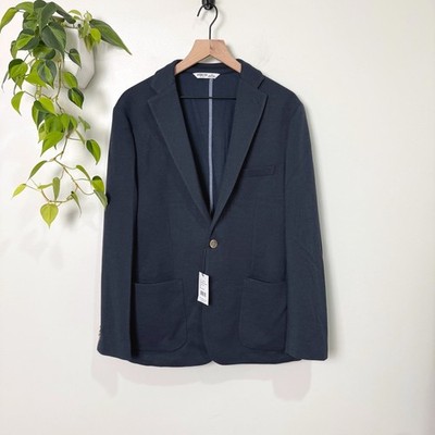 Hyden Yoo Jameson Knit Blazer Mens Large Navy Blue Sport Coat MBCJ2404 NEW