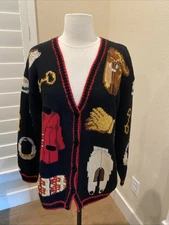 Vintage The Eagles Eye Hand Knit Equestrian  Cardigan  Sweater M