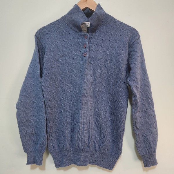 Biscote Vintage 100% Wool Cable Knit Jumper Sweater Blue size Small cottagecore 